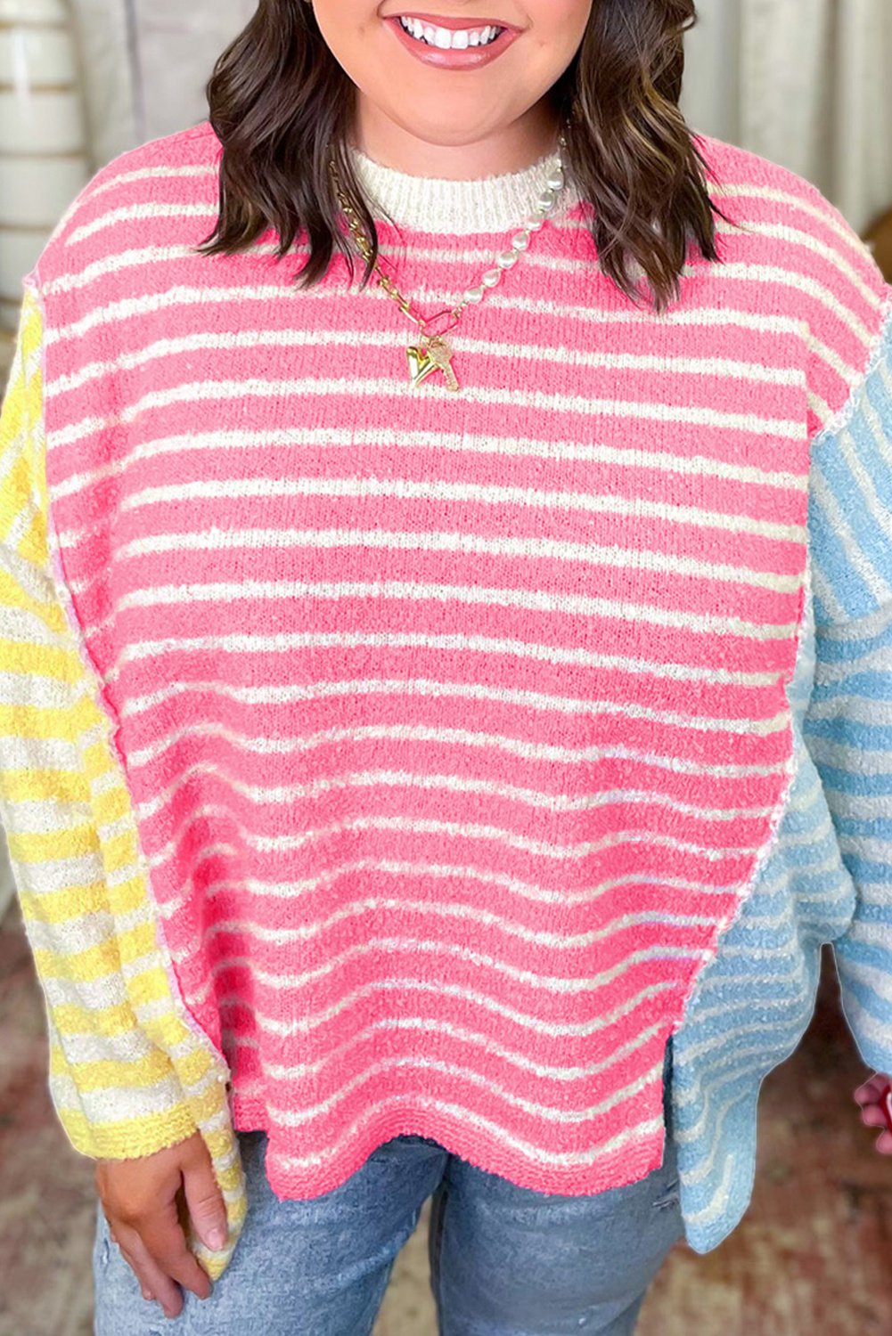 Gestreifter Farbblock-Pullover