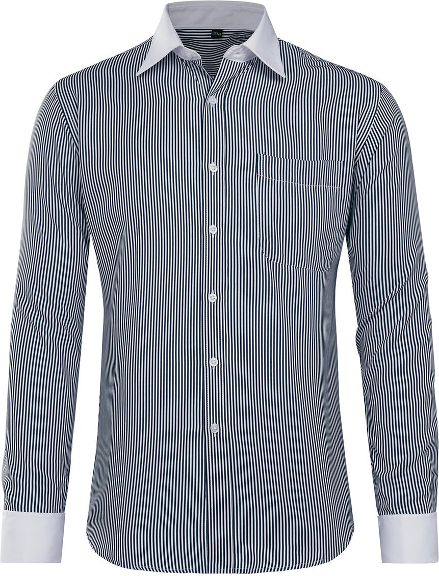 Herrenhemd Slim Fit Button-Down-Hemd mit Streifen und Karomuster, Schwarz