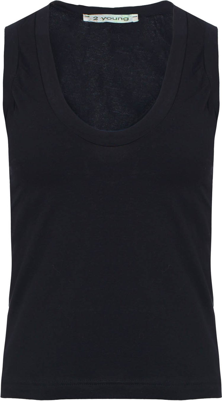 Schwarzes ärmelloses Baumwoll-Top aus Stretch-Jersey-Stoff.