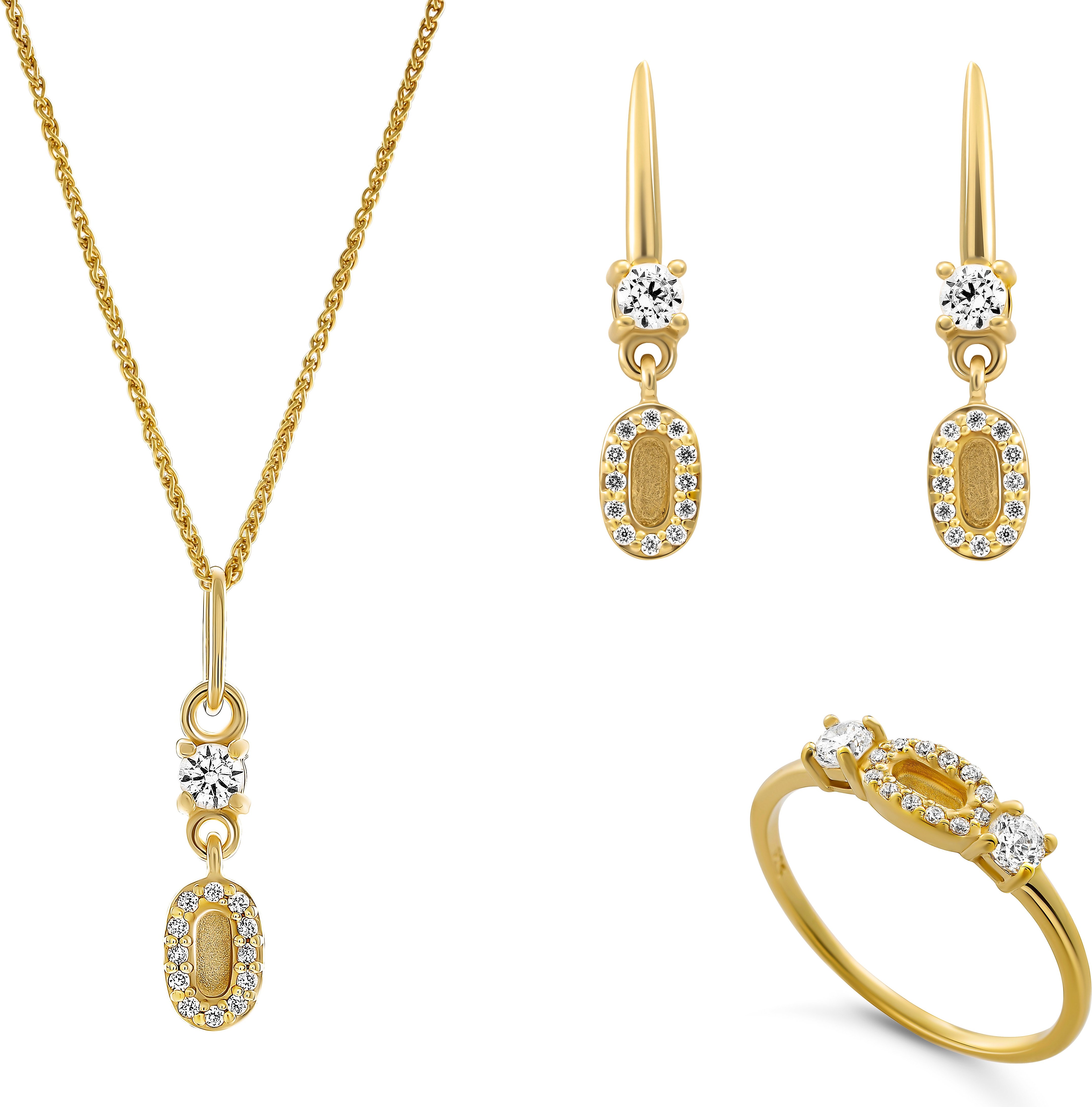 Orphelia 'Lily' Damen 925 Sterling Silber Set: Halskette + Ohrringe + Ring - Gold SET-7582/G