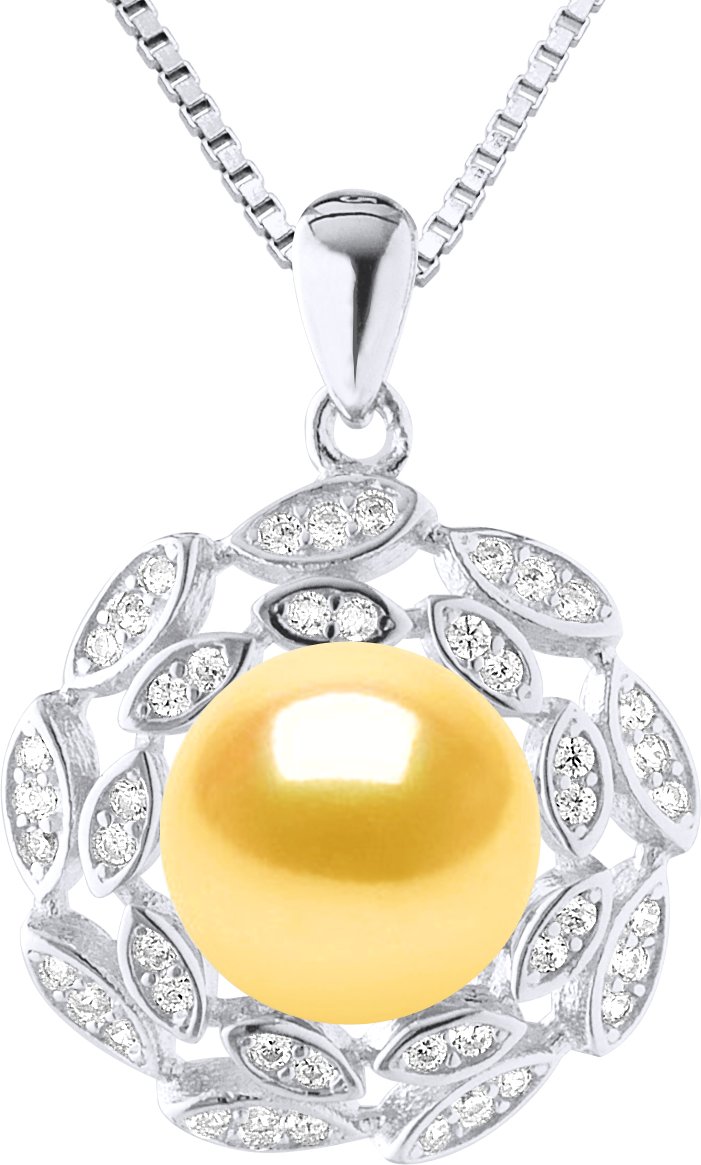 SUN Halskette Süßwasserperle 9-10mm Golden 925