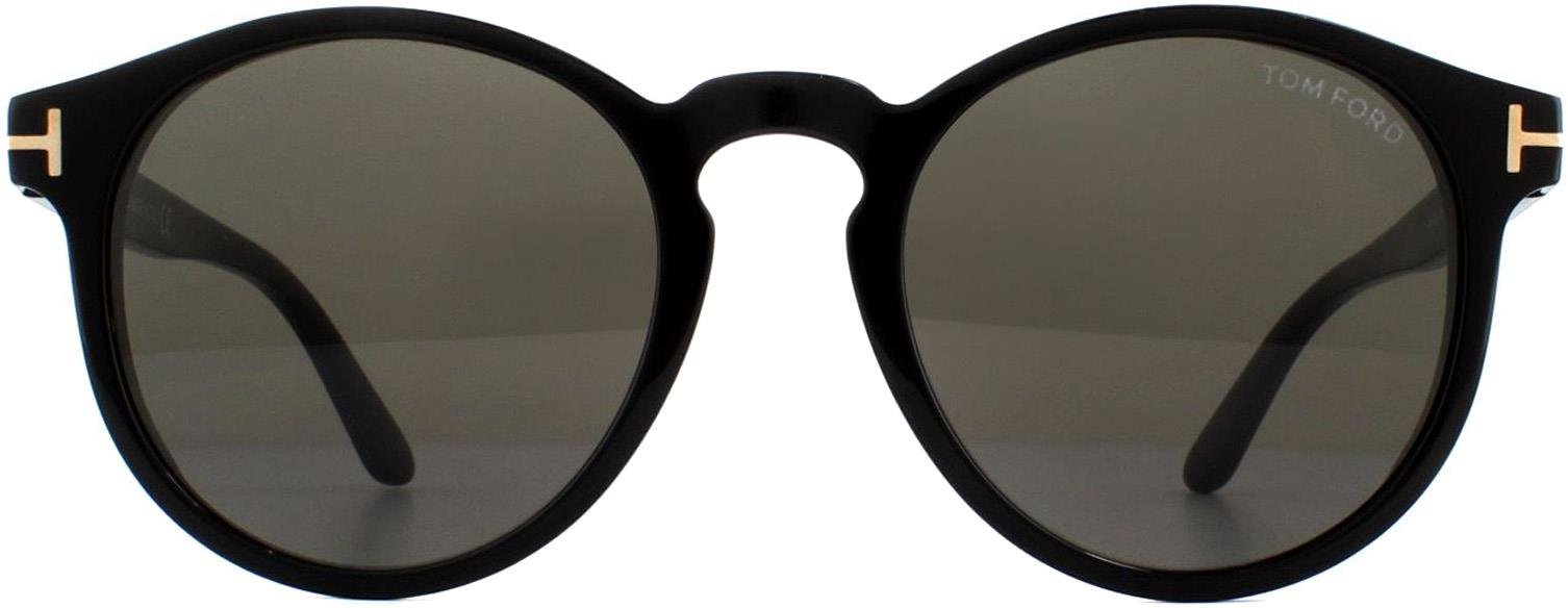 Tom Ford Runde Unisex-Sonnenbrille glänzend schwarz grau rauch