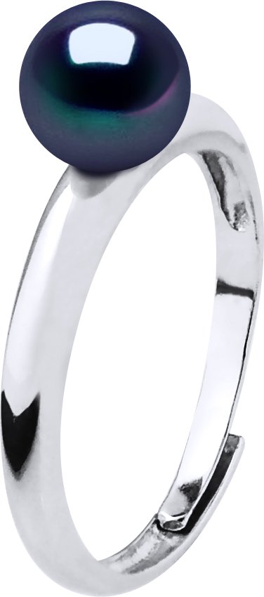 Rush Ring Verstellbar Süßwasserperle Rund 6-7 mm Schwarz 925