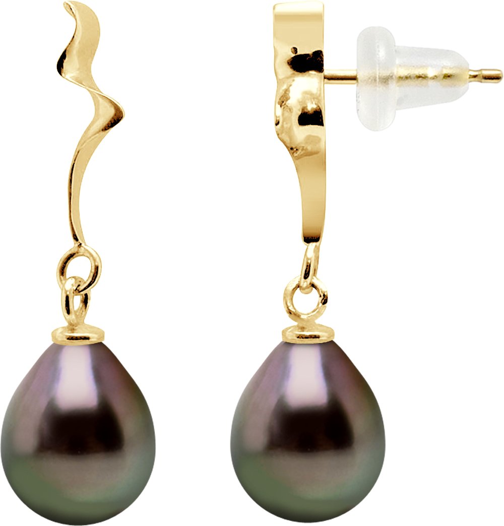 DIADEMA - Ohrringe - Fantasy Patern aus Gelbgold und echten Tahiti-Perlen