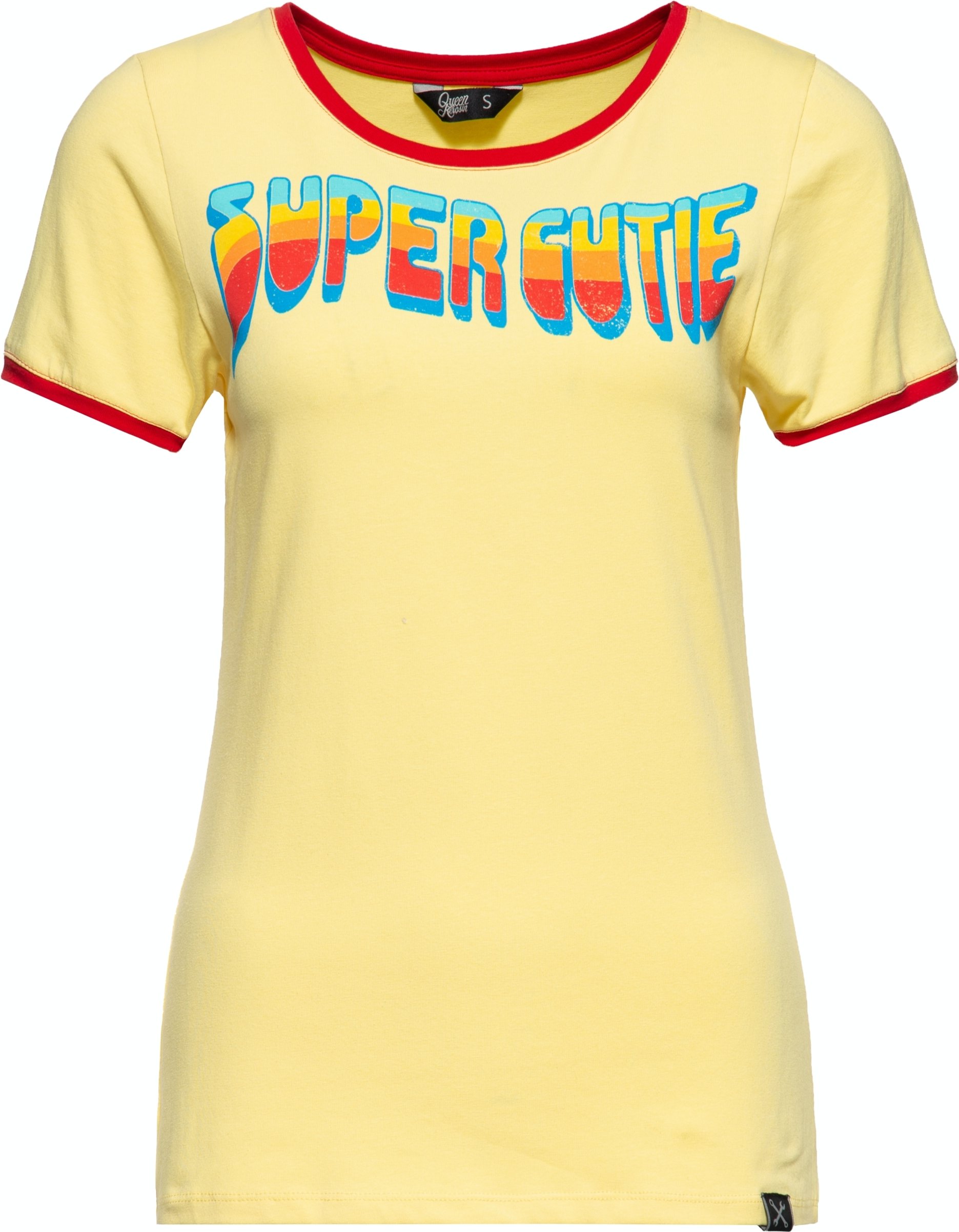 Queen Kerosin Damen Vintage Ringer T-Shirt Super Cutie zartgelb