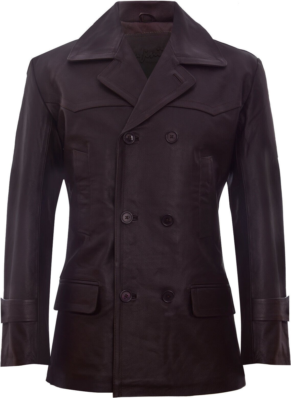 Kuhfell Dr. Who Naval German Pea Coat Lederjacke
