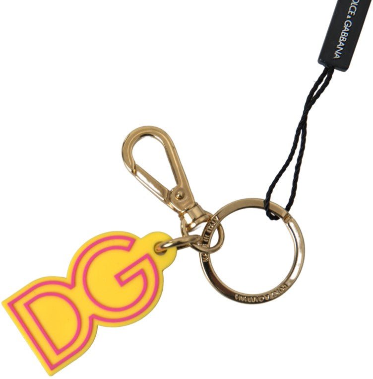 Dolce & Gabbana Gelber Gummi DG Logo Gold Messing Metall Schlüsselanhänger Schlüsselring
