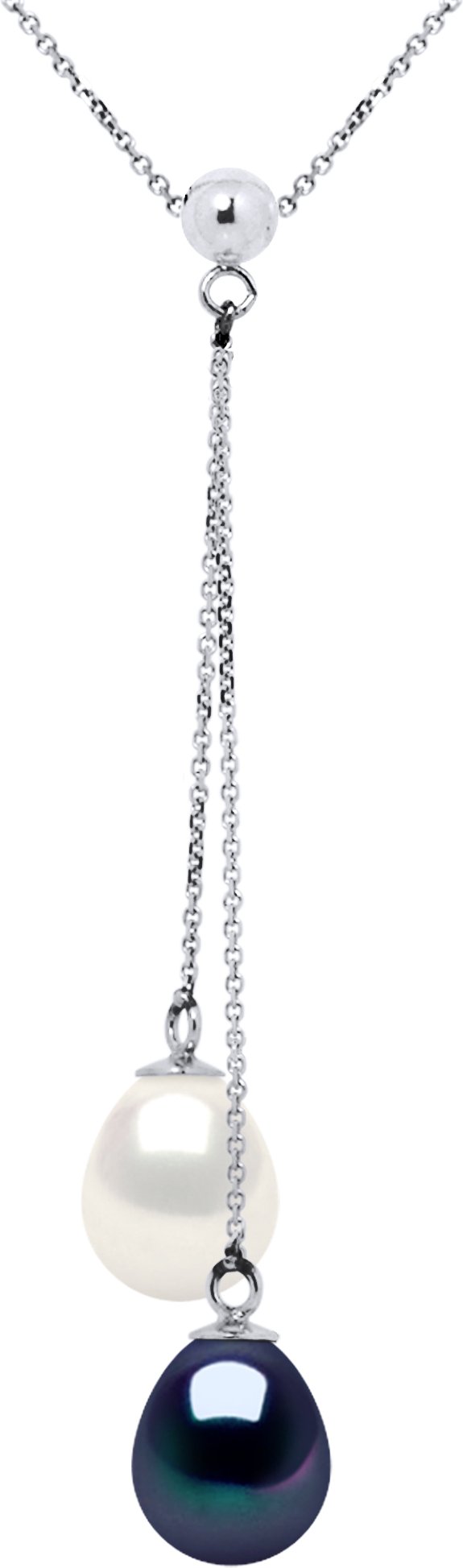 DIADEMA - Halskette You & Me - 2 echte Süßwasserperlen - Schwarz und Weiß - Weißgold