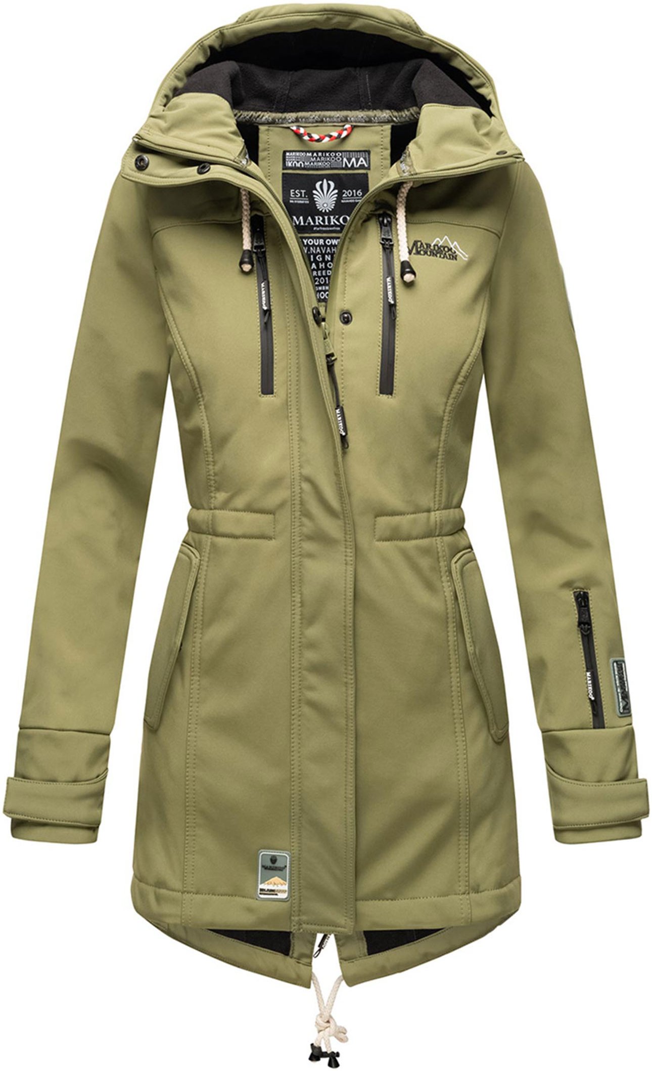 Marikoo lange Damen Steppjacke Abendsternchen mit abnehmbarer Kapuze