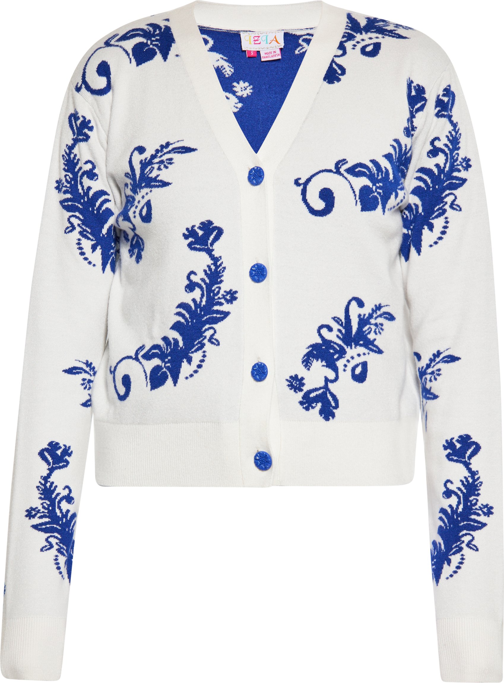 IZIA Strickjacke Damen Wollweiss Blau