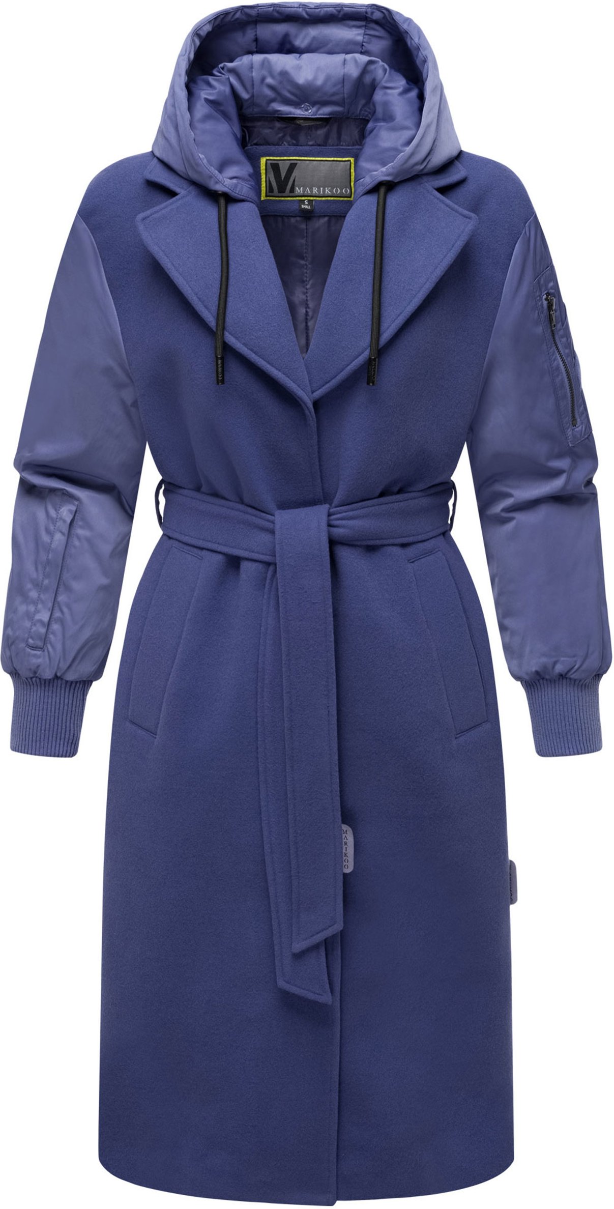 Marikoo Damen Wickelmantel mit Kapuze & Gürtel – Modell Tjadee