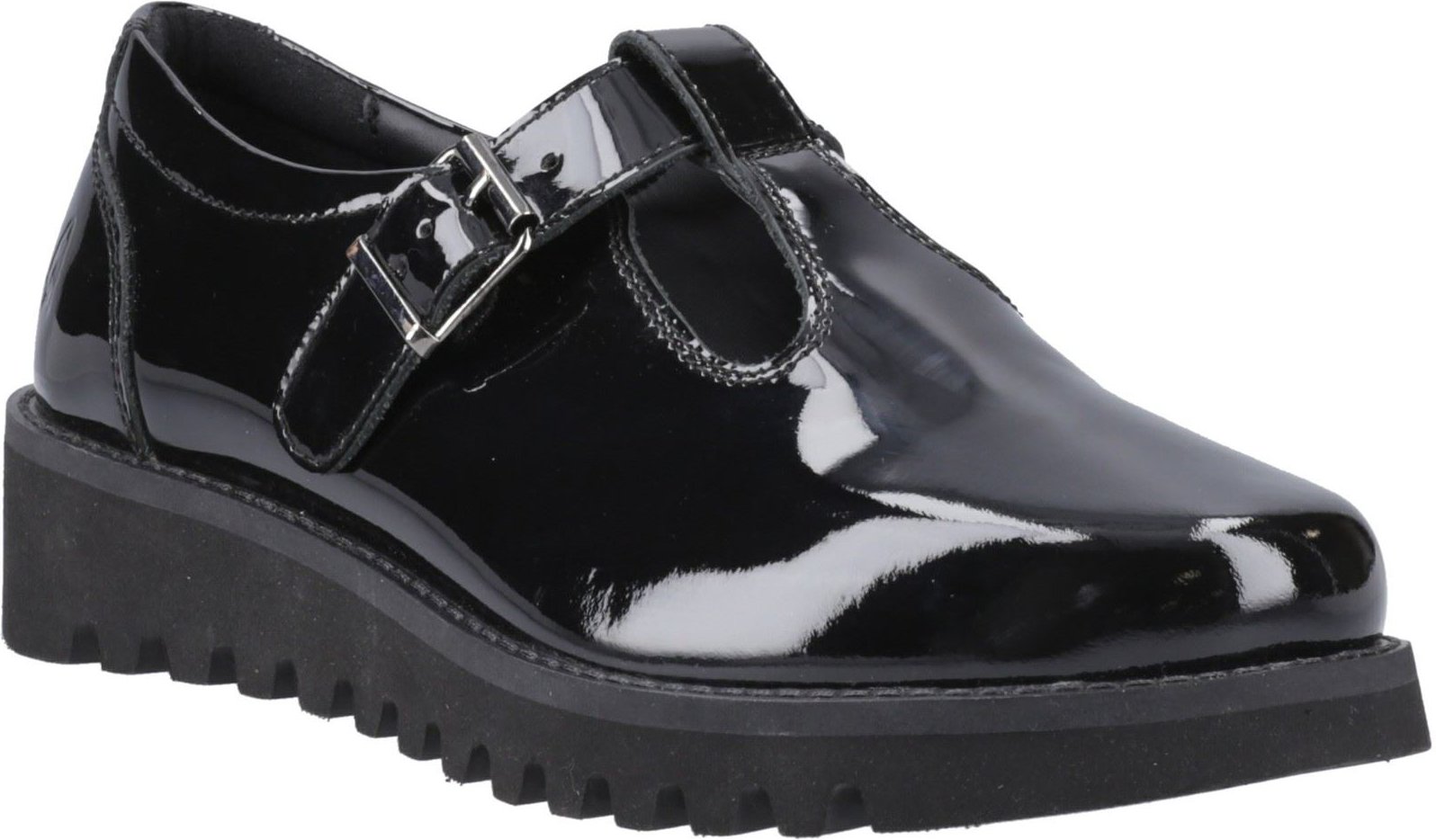 Hush Puppies Florrie T-Bar Mädchenschuhe Aus Schwarzem Leder