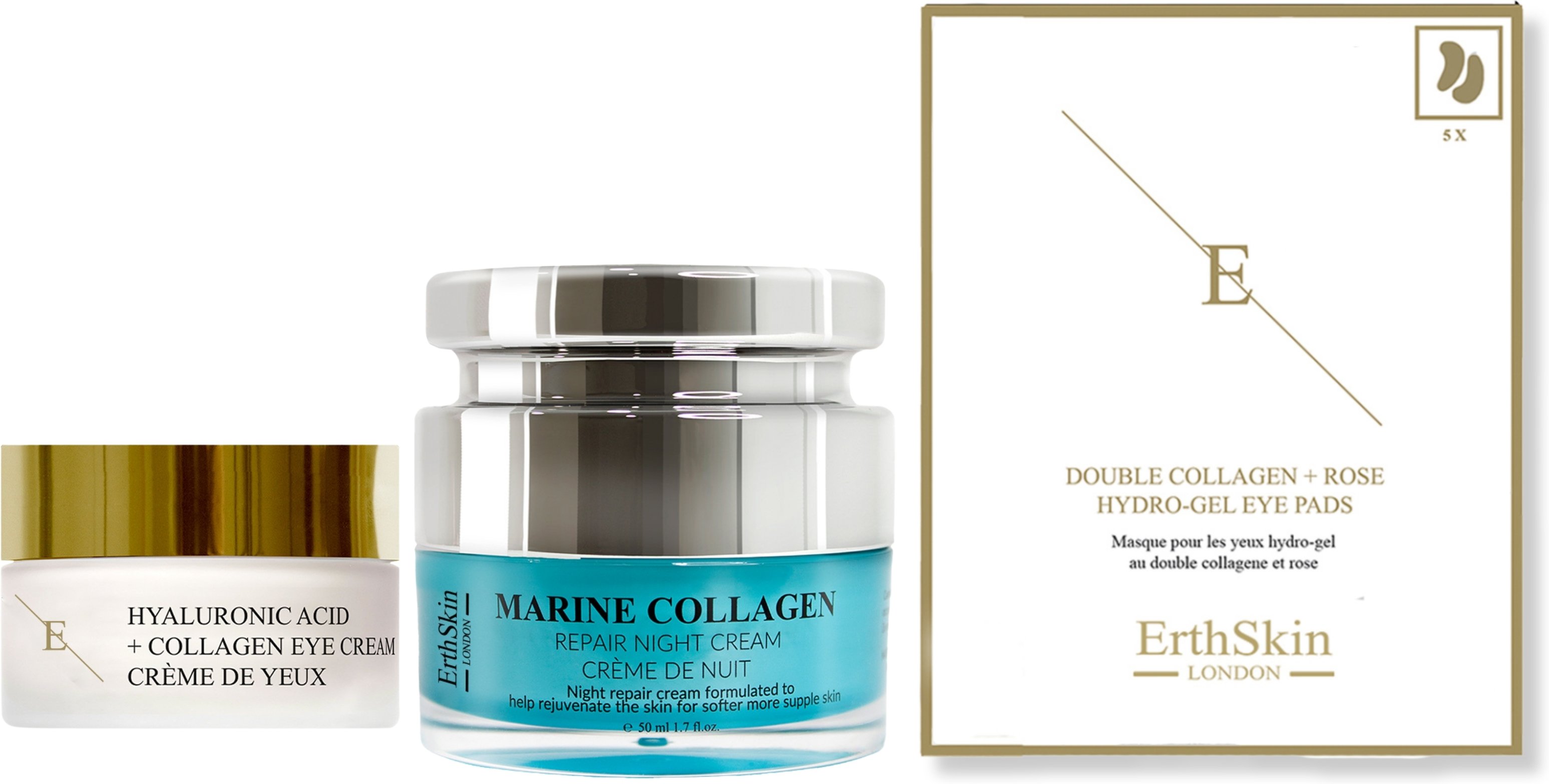 Seefischöl Nachtcreme 50ml + Hyaluronsäure + Collagen Pro Age Augencreme 30ml + Double Collagen + Pink Hydro Yellow Auge...