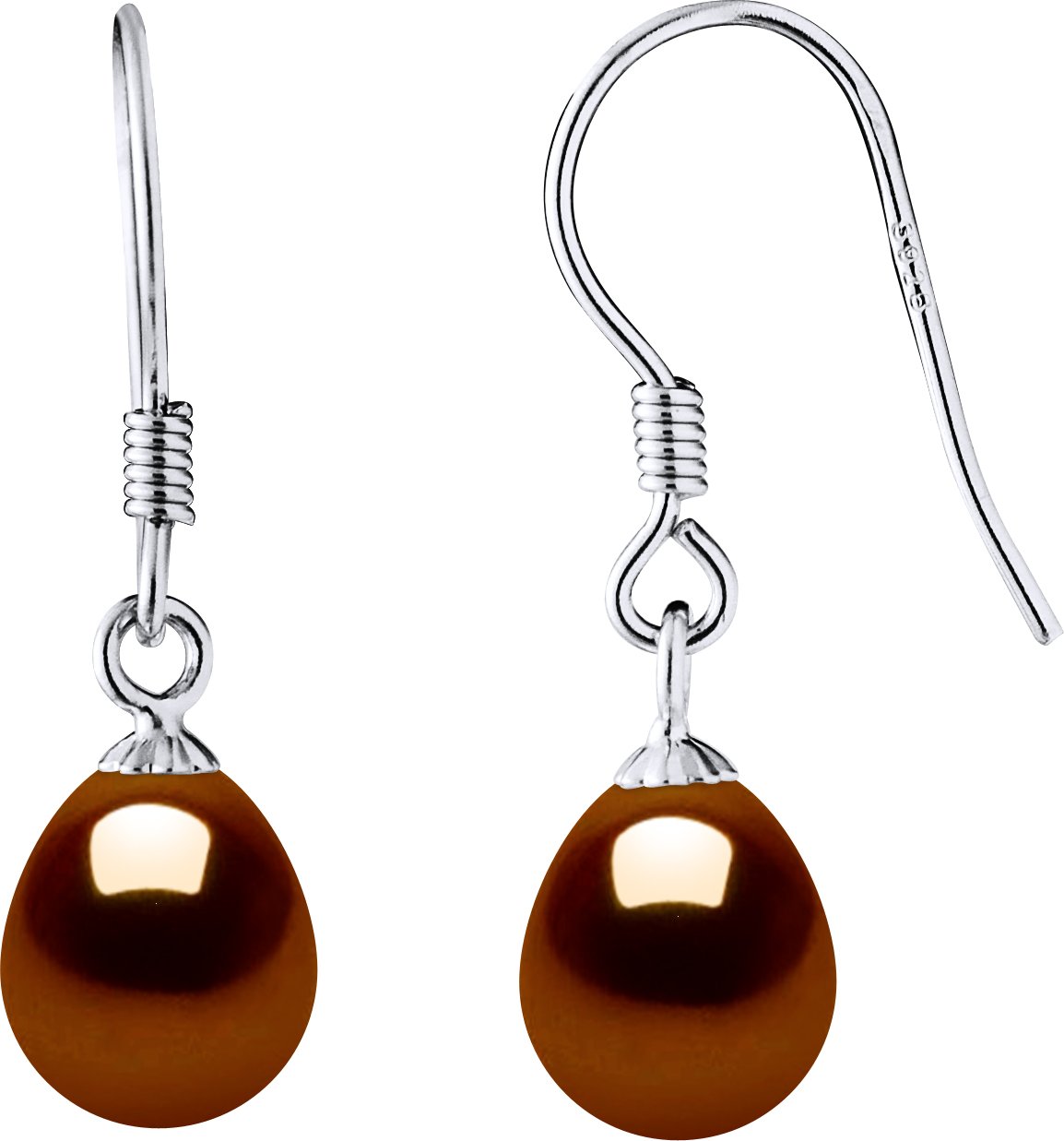 Ohrringe Haken Süßwasserperlen 7-8mm Schokobirnen 925