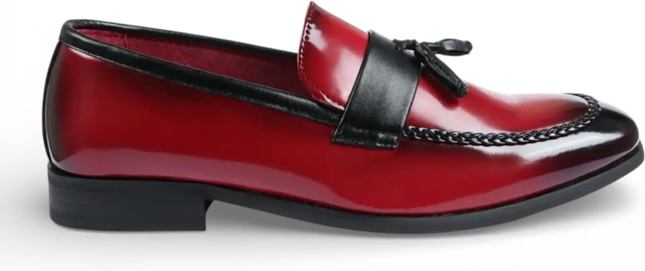 Herren-Loafer aus rotem, hochglänzendem Lackleder mit Quasten