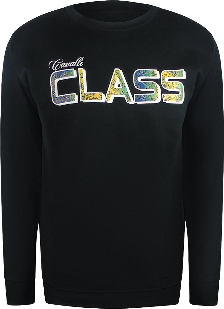 Cavalli Class - Schwarzes Sweatshirt Mit Rundhalsausschnitt Und Leuchtendem Blumenlogo