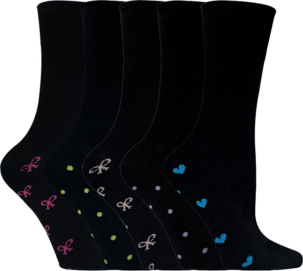 SOCK SNOB - 5 Paar schwarze Damensocken mit Herz und Schleifen