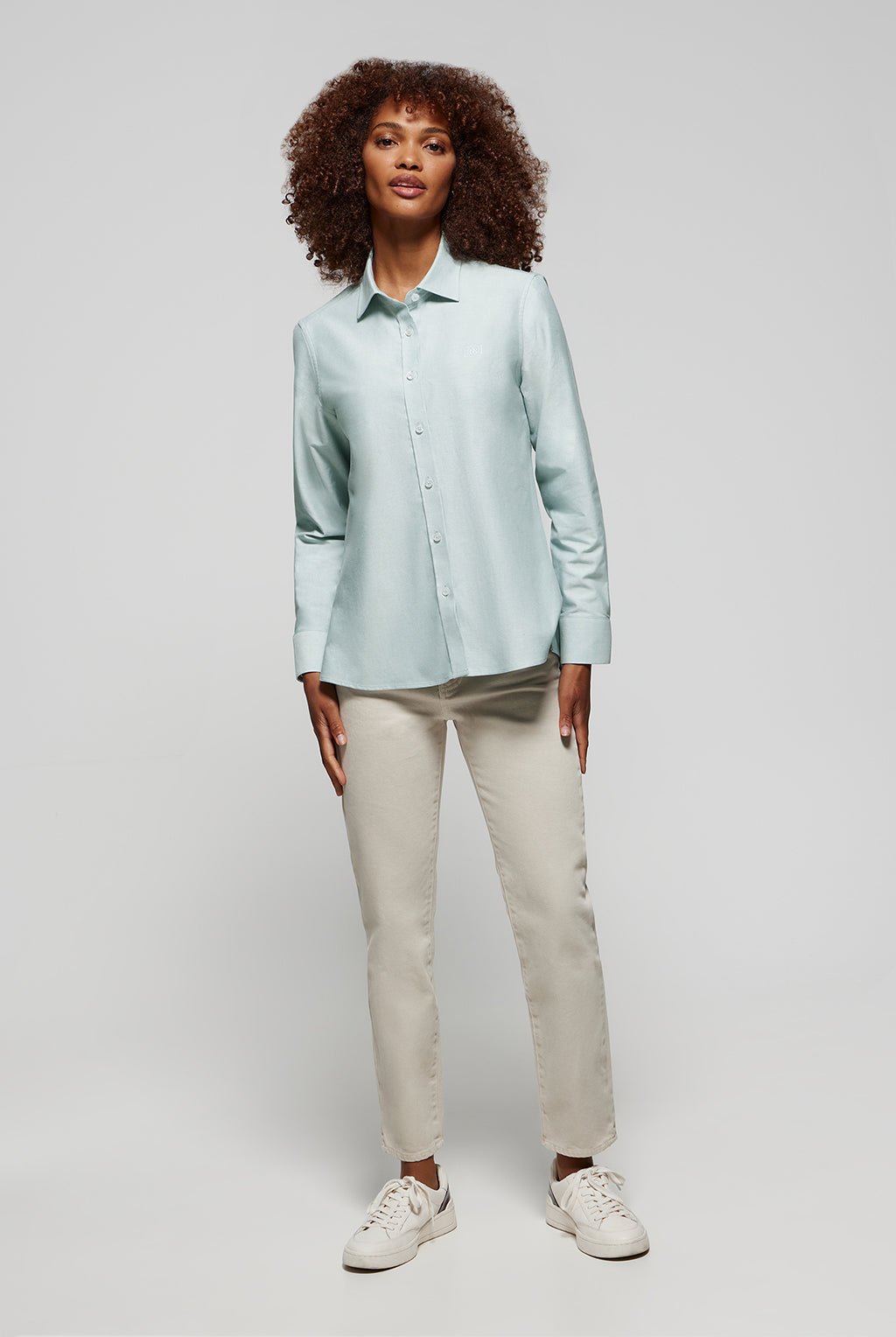 Oversize Oxford-Hemd grün mit Logo-Stickerei