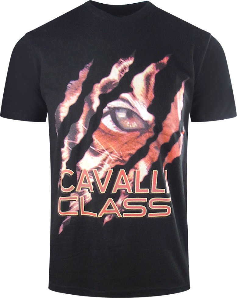 Cavalli Class Peeking Tiger Design Schwarzes T-Shirt