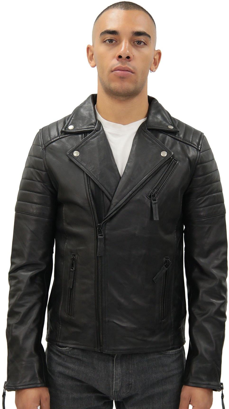Brando Herren-Bikerjacke aus Leder mit doppeltem Kreuzreißverschluss und Casablanca