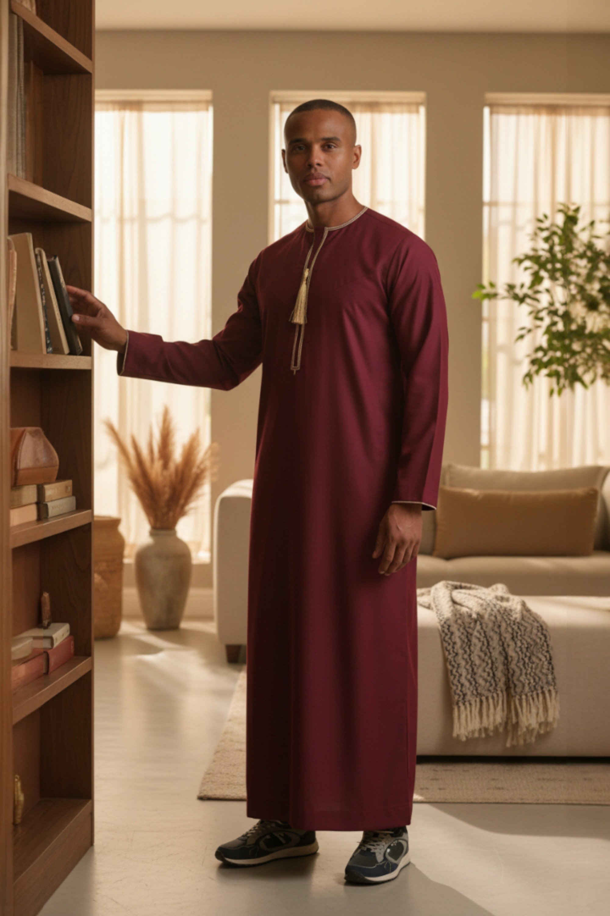 Rotes Ramadan-Marokkaner-Thobe-Gewand für Herren Emirati Eid Jubba LFS-TT-003