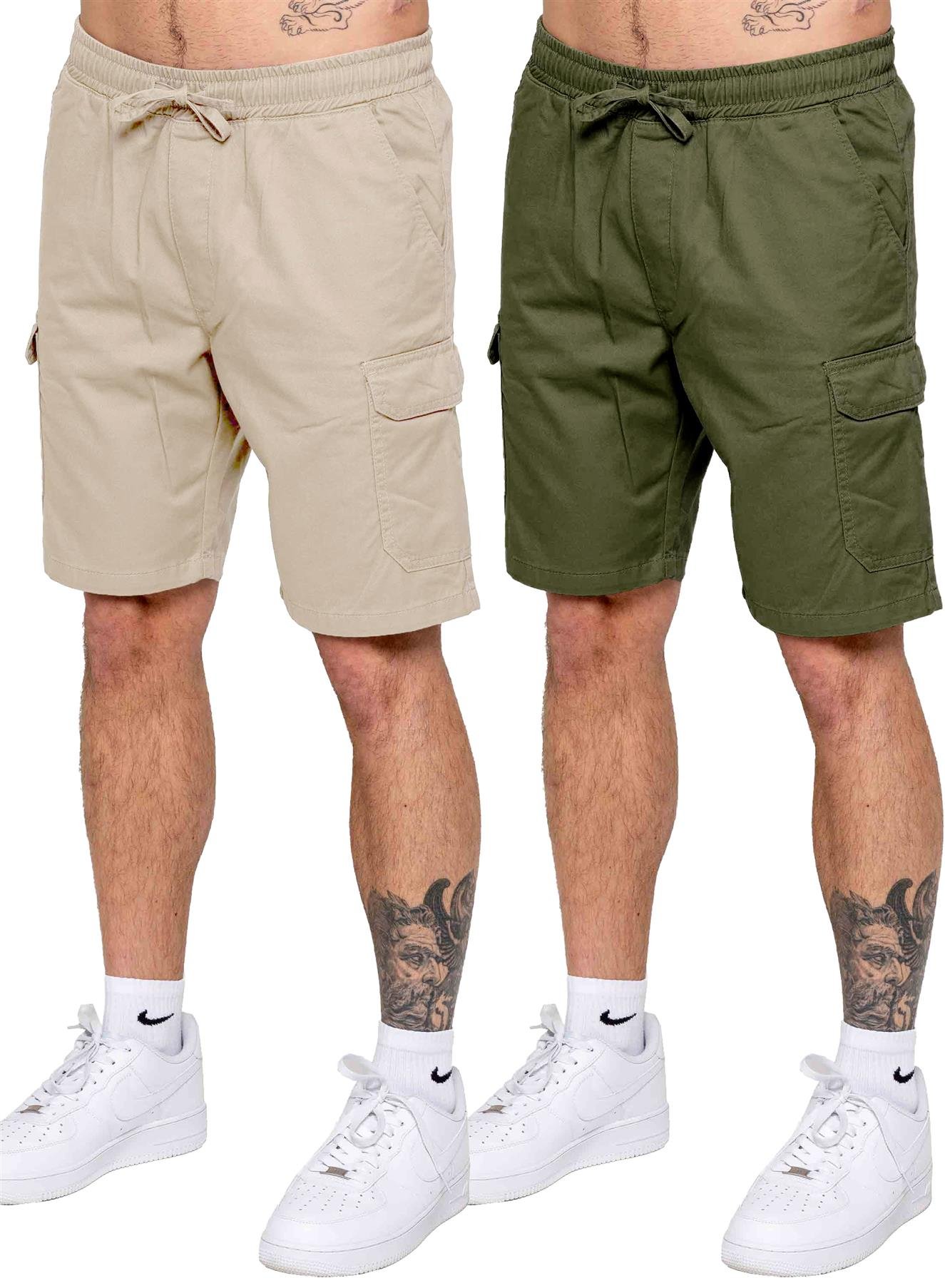 Kruze | 2er-Pack Herren Cargo-Shorts - BLK/LTGREY