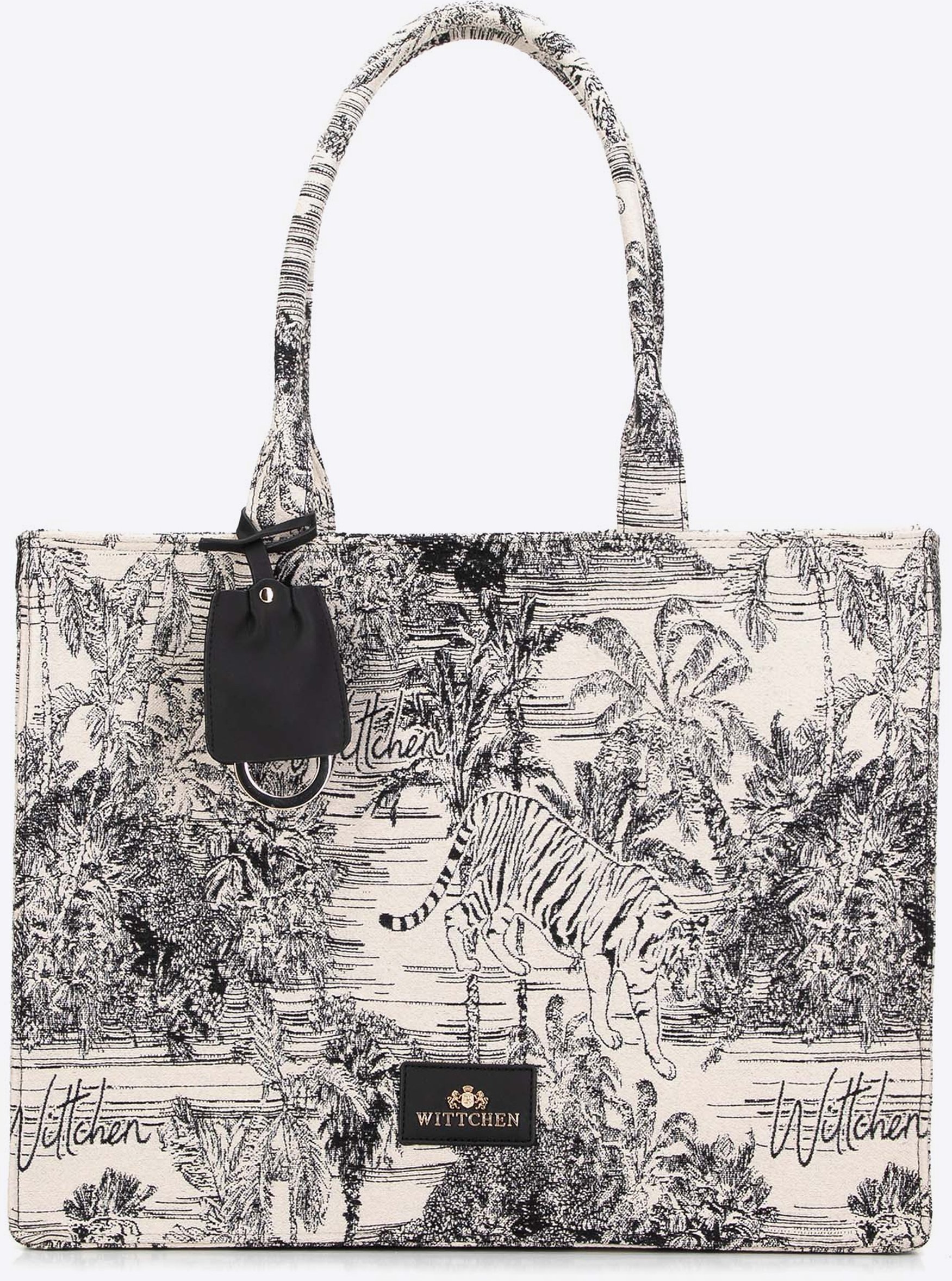 Wittchen Damen-Einkaufstasche mit Jacquardmuster, schwarz und creme