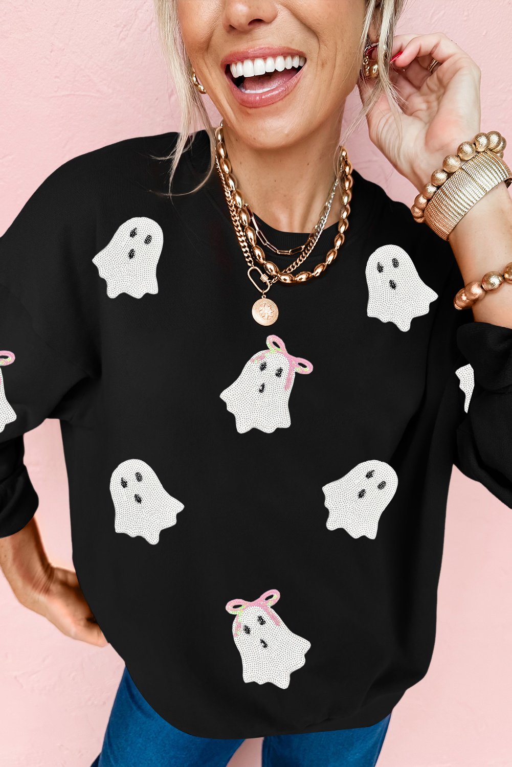 Ghost Print Pullover Sweatshirt