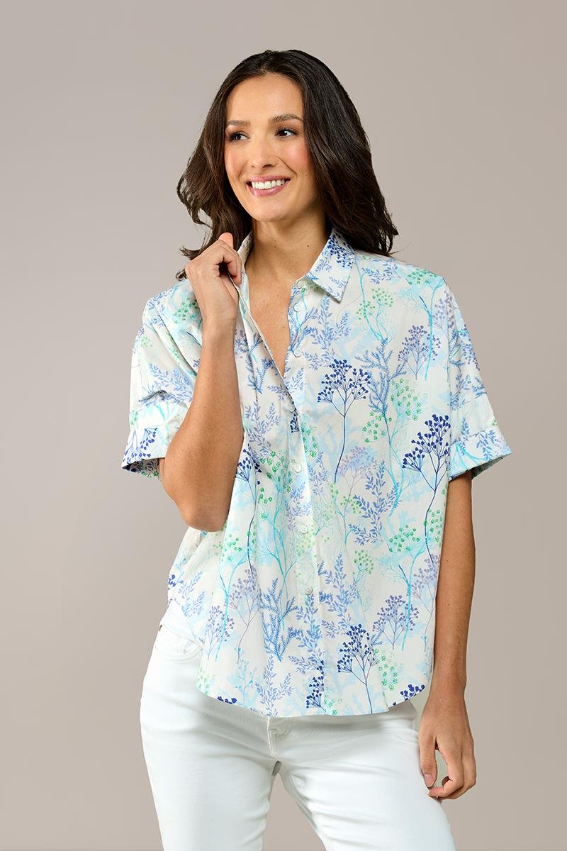 Caroline Tensen Leeds Print Bluse Weiß / Navy