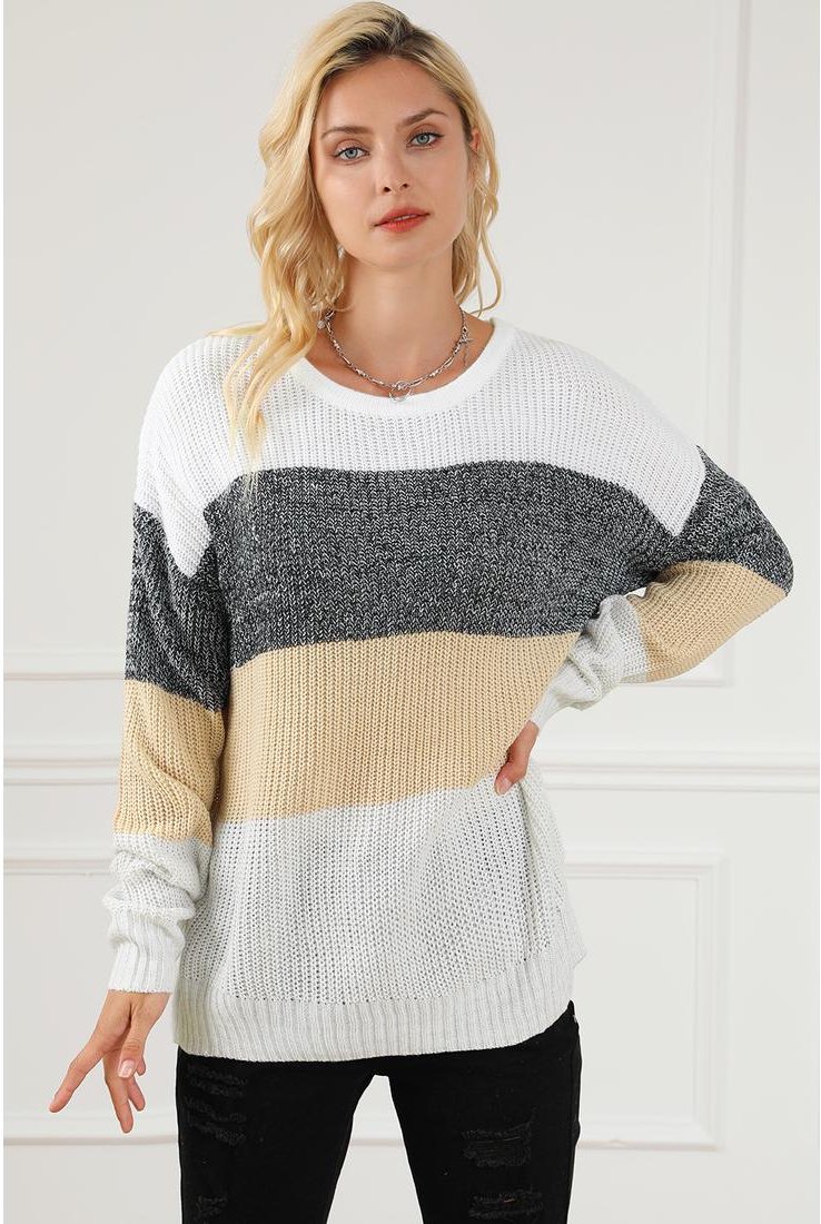 Thumbnail - Azura Exchange Mehrfarbiger Farbblock Oversized Strickpullover