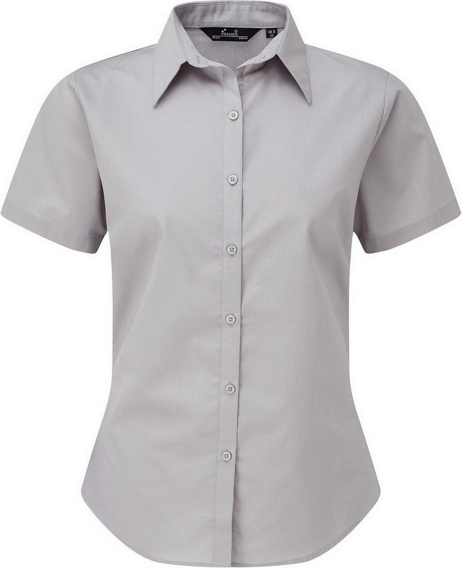 Premier Damen Kurzarm Popeline Bluse / Arbeitshemd (Silber)