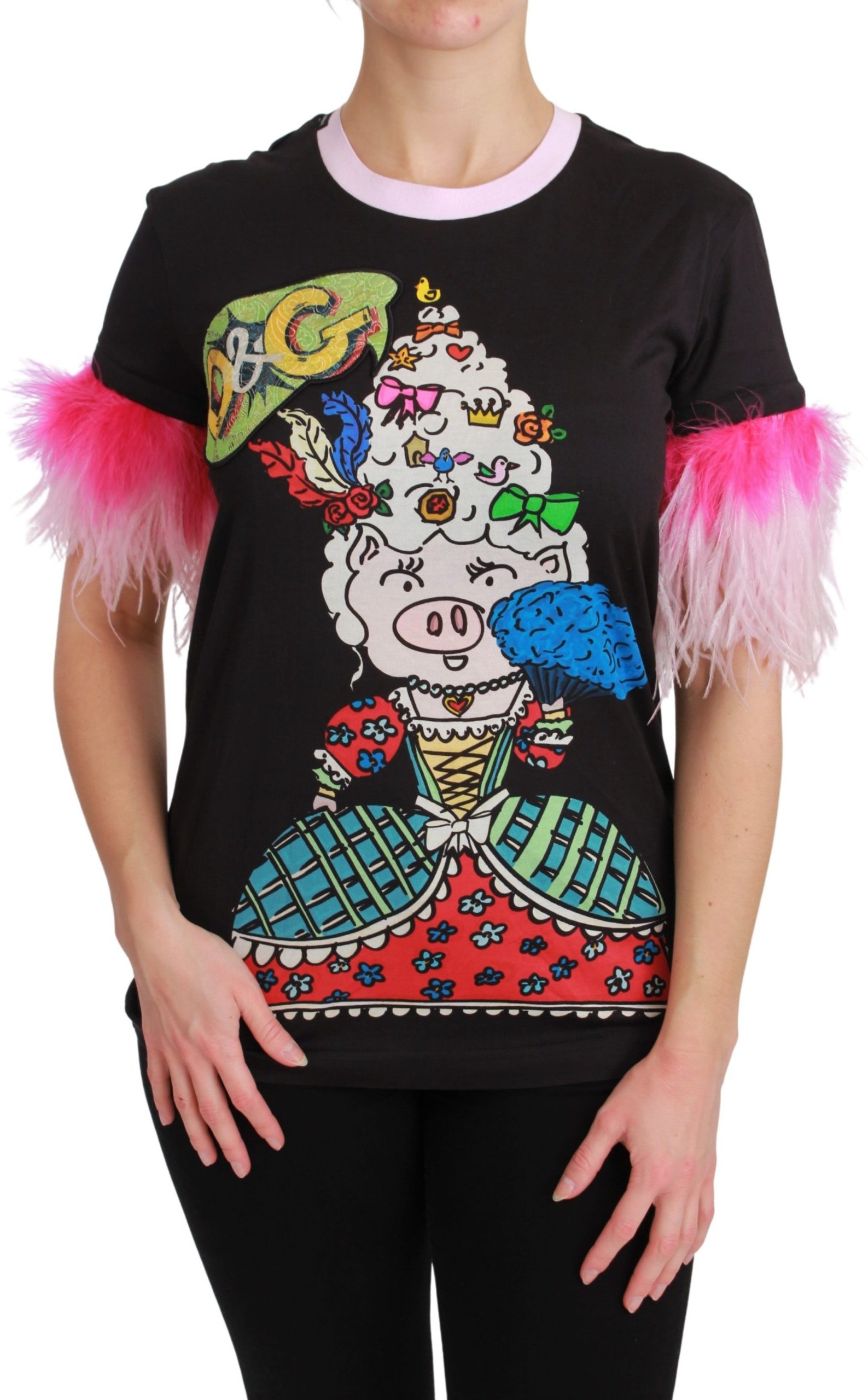 Dolce & Gabbana Schwarzes JAHRES DES SCHWEINS Baumwoll-T-Shirt