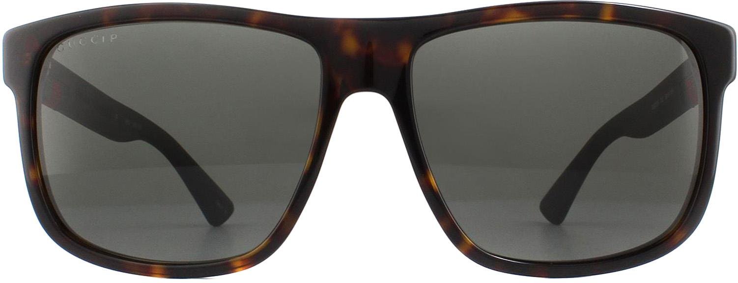 Gucci Rectangle Mens Havanna und Grau Grau polarisierte Sonnenbrille