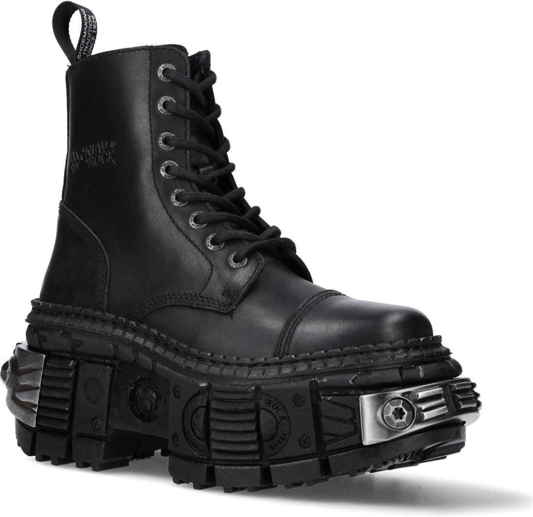 New Rock Metallic-Schwarze Lederstiefel-WALL083C-S4