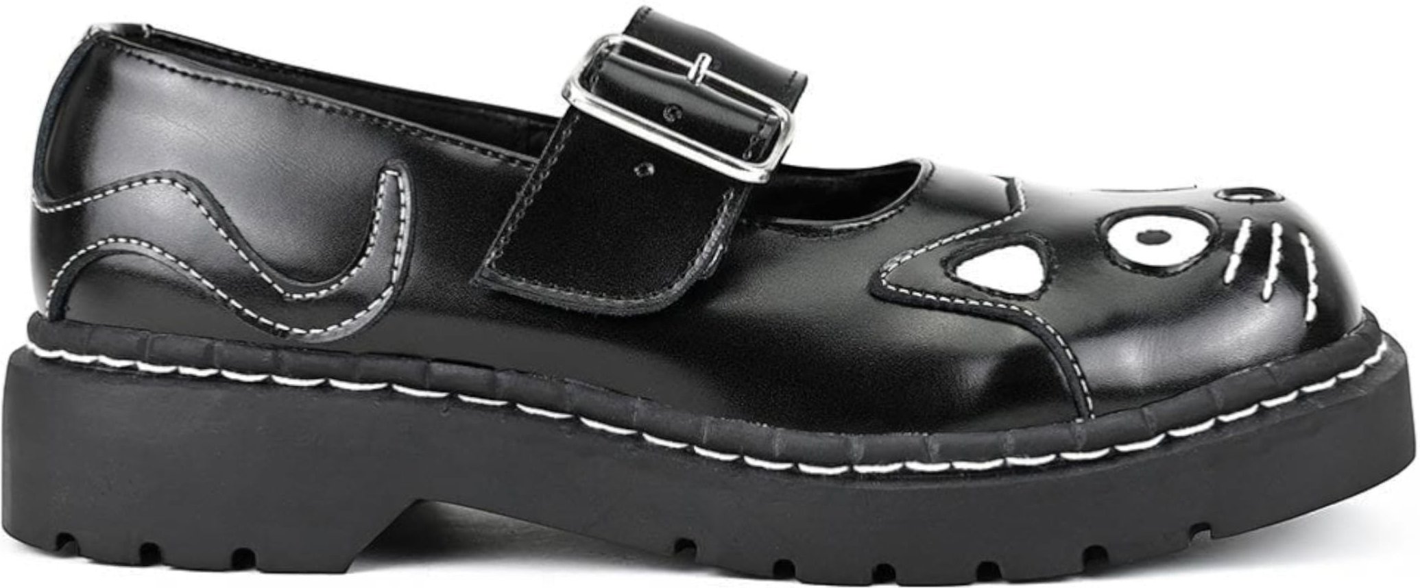 TUK Damen Mary Jane Kitty Plateau-Gothic-Schuhe aus schwarzem Leder - T2025