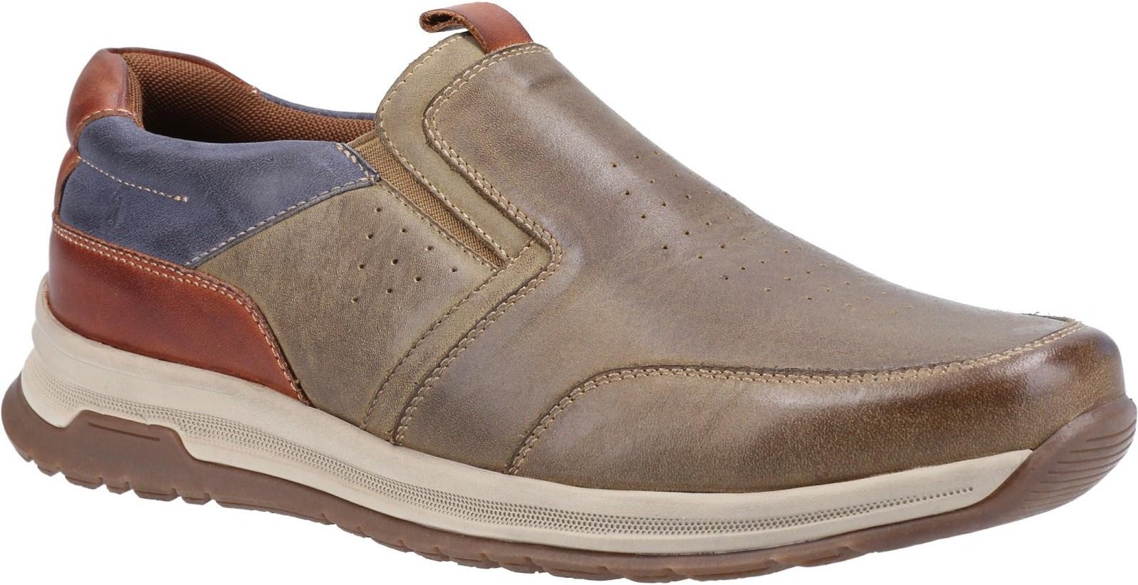 Thumbnail - Hush Puppies Herren Cole Leder Freizeitschuhe (Khaki/Navy/Tan)