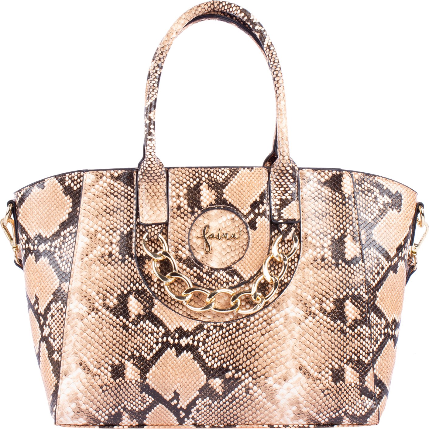 Faina Einkaufstasche Damen Kamel Schwarz