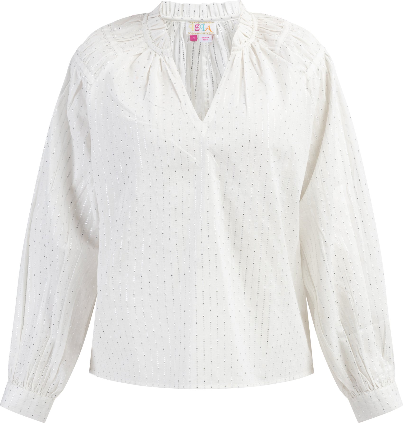 IZIA Langarmbluse Damen Wollweiß mit silbernen Streifen und Punkten