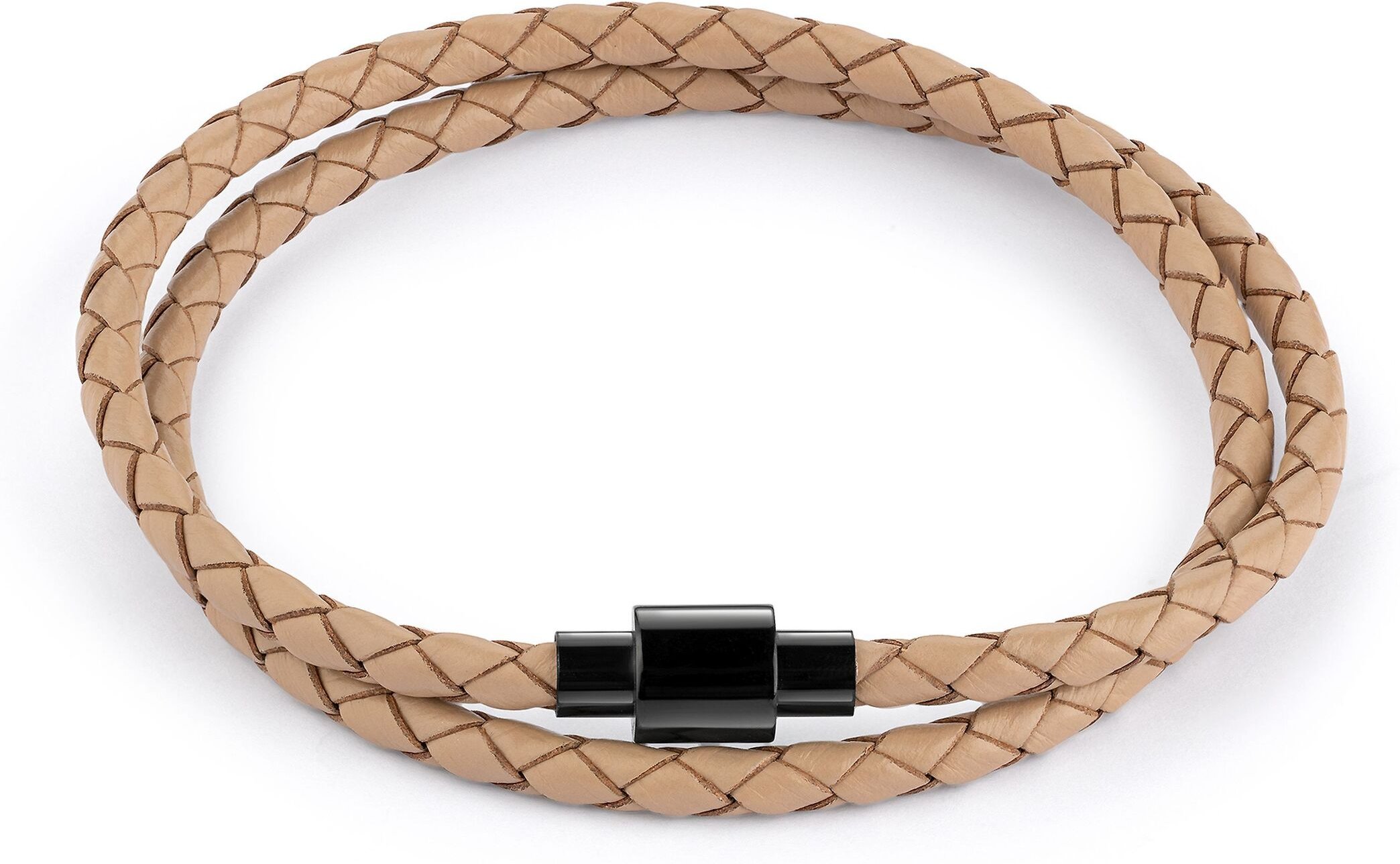 Zeeme Stainless Steel Armband Edelstahl Leder taupe 2-reihig