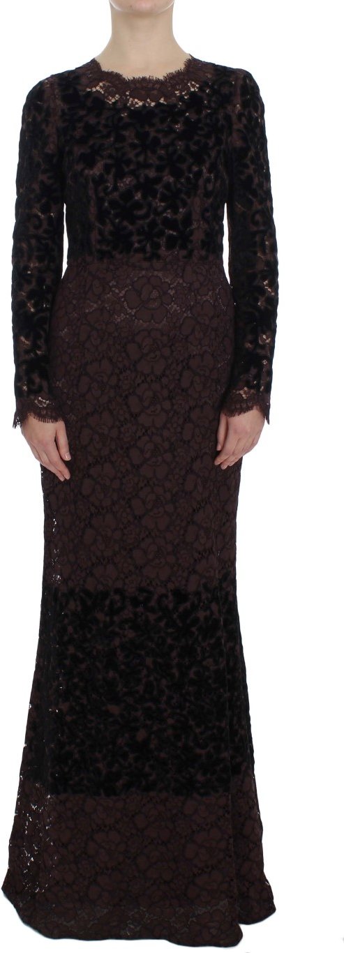 Spitzen-velours Maxikleid mit langen Ärmeln