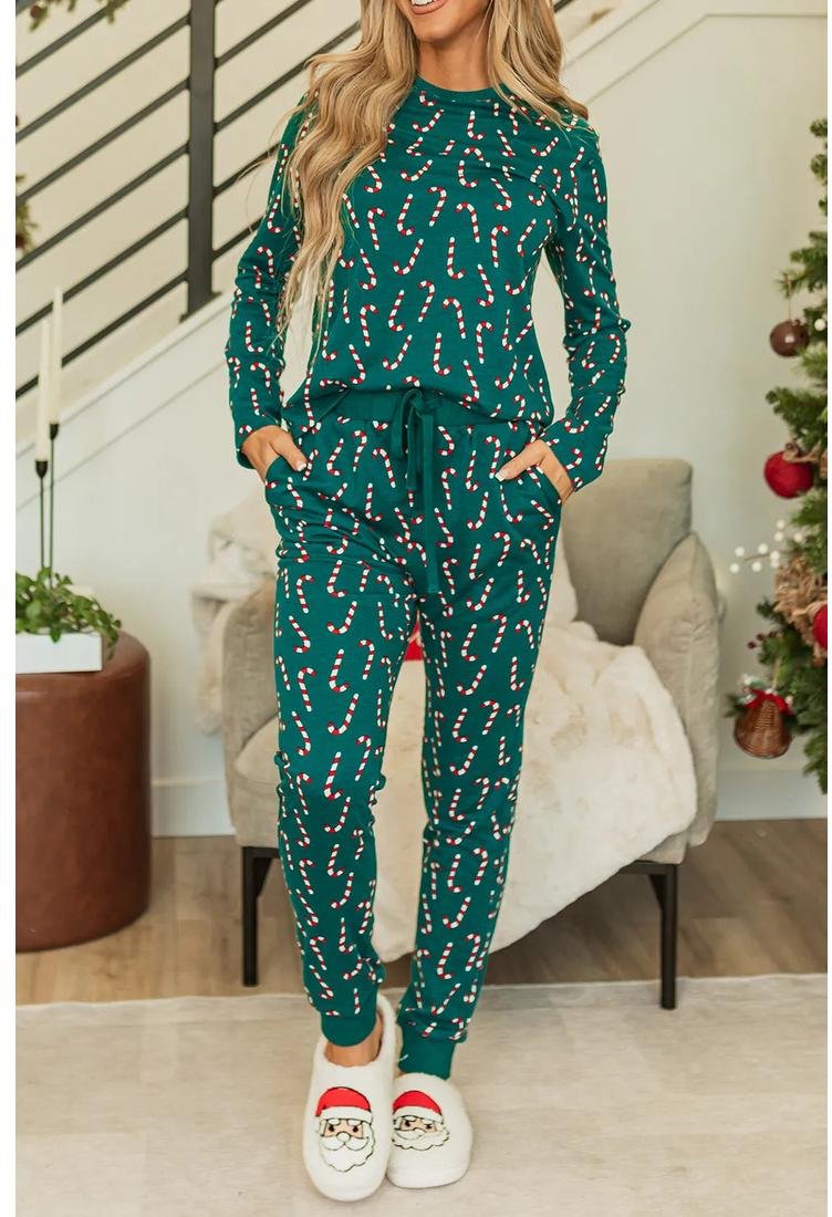 Thumbnail - Lounge-Set mit Zuckerstangen-Print rund um den Ausschnitt
