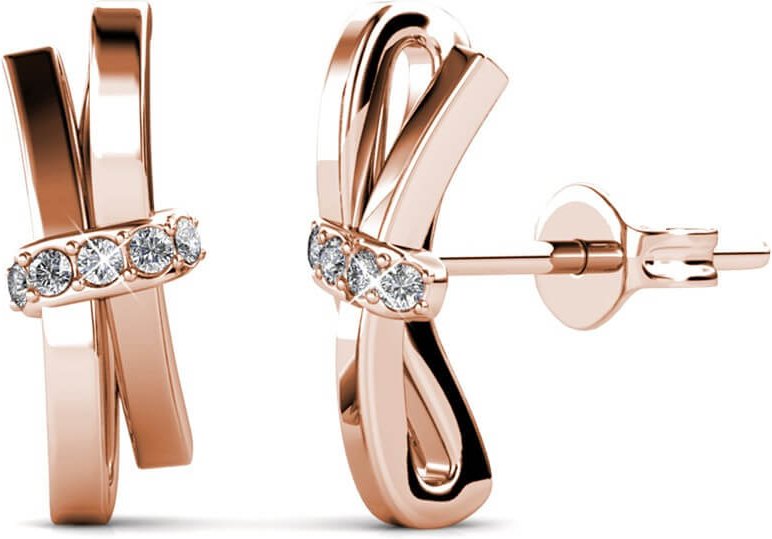 Leuchtende Schleifenohrringe - Roségold und Kristall