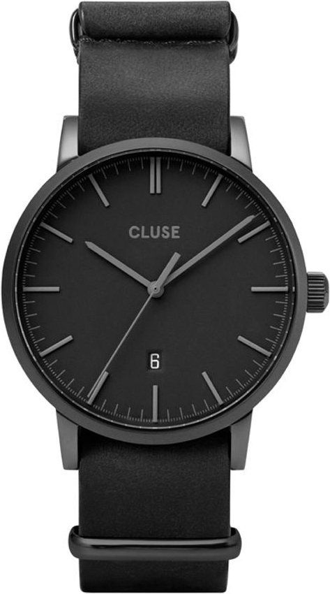 Cluse Schwarze Lederarmbanduhr