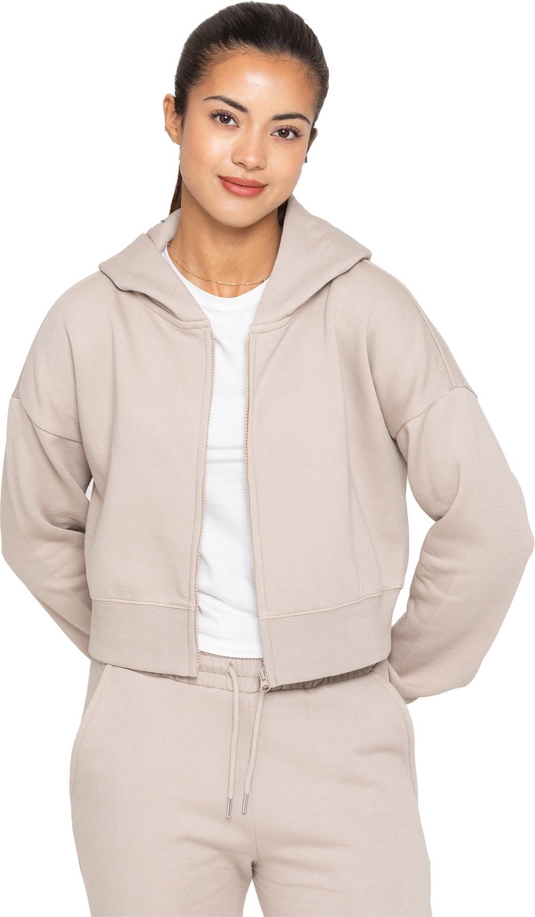 Enzo | Womens Crop Zip Hoodie - Haferflocken