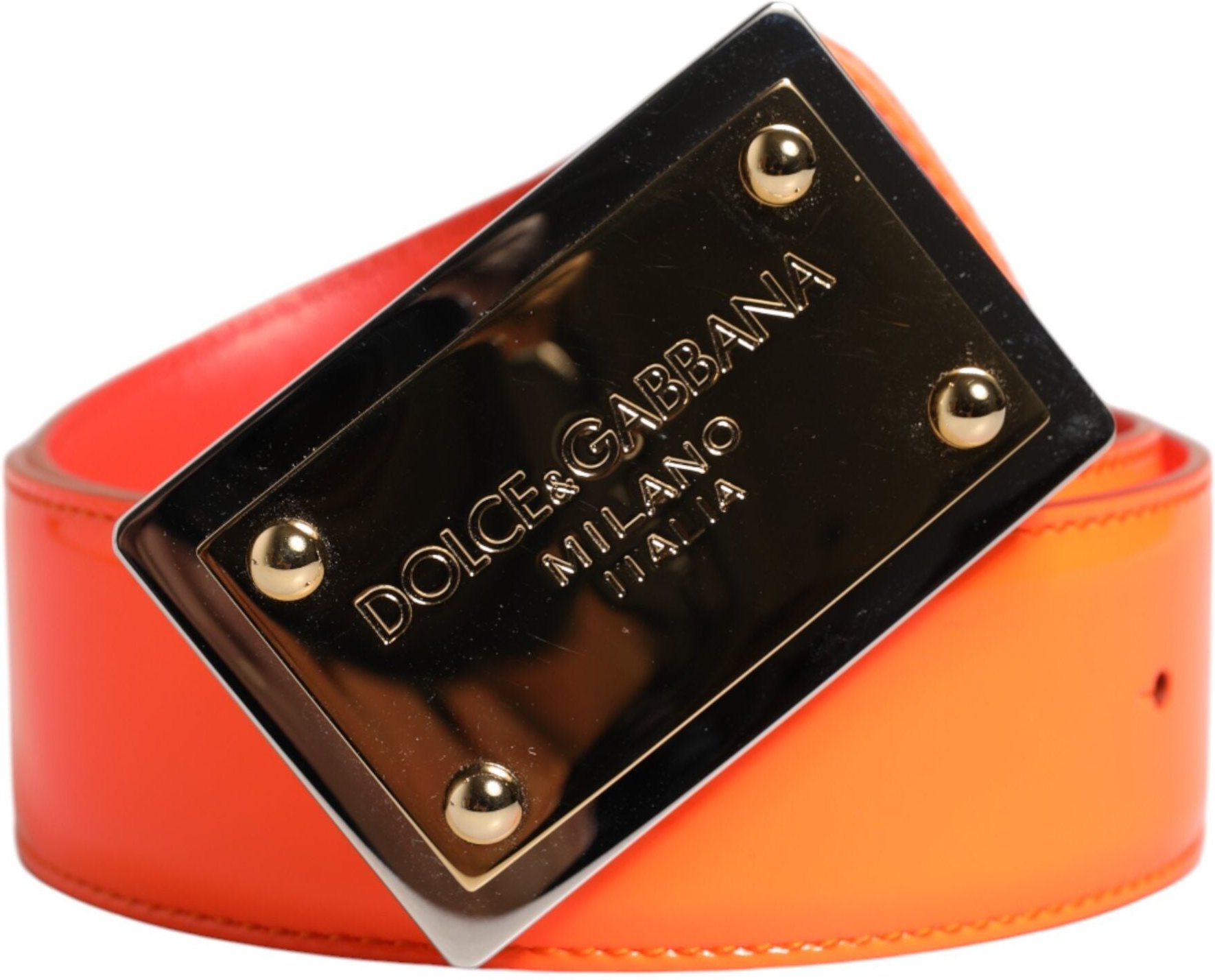Dolce & Gabbana Orange Goldfarbene Metalllogo-Schnallen Gürtel