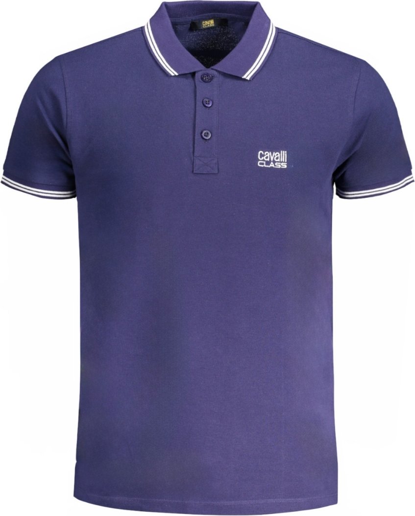 Thumbnail - Cavalli Class Polo-Shirt mit Kontrastkragen in Weiß und Logo in Navy Blau