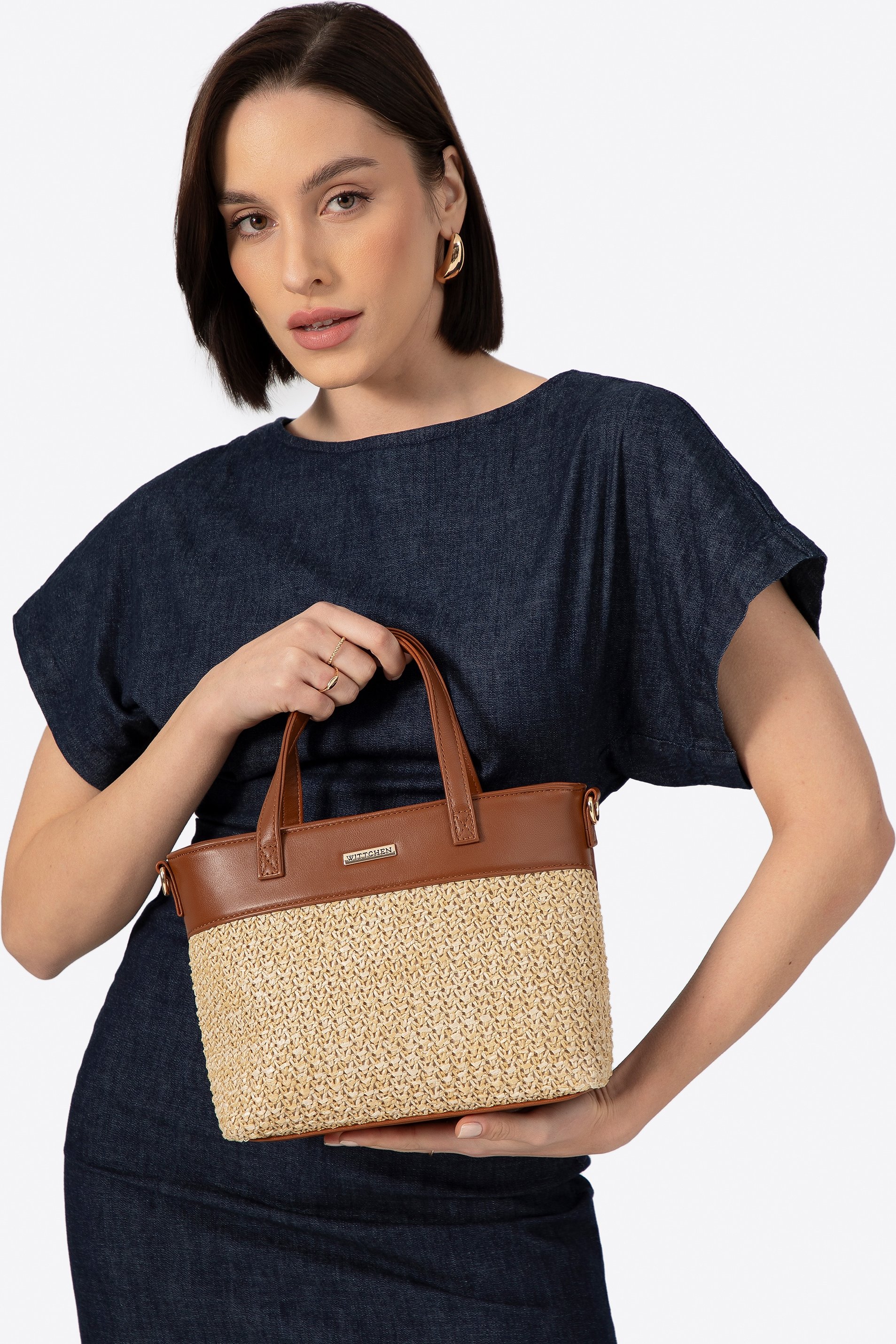 Wittchen Damenkoffer aus Geflecht und Kunstleder, beige und braun