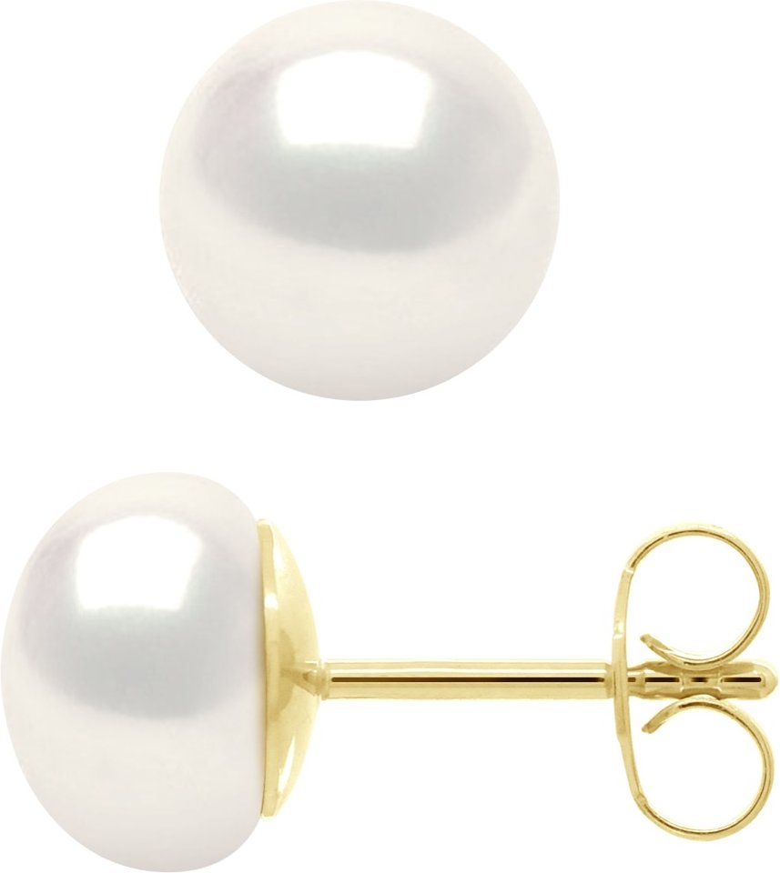 Ohrringe – Gelbgold 750 (18 Karat echte Süßwasser-Zuchtperlen, Knopf 8–9 mm).