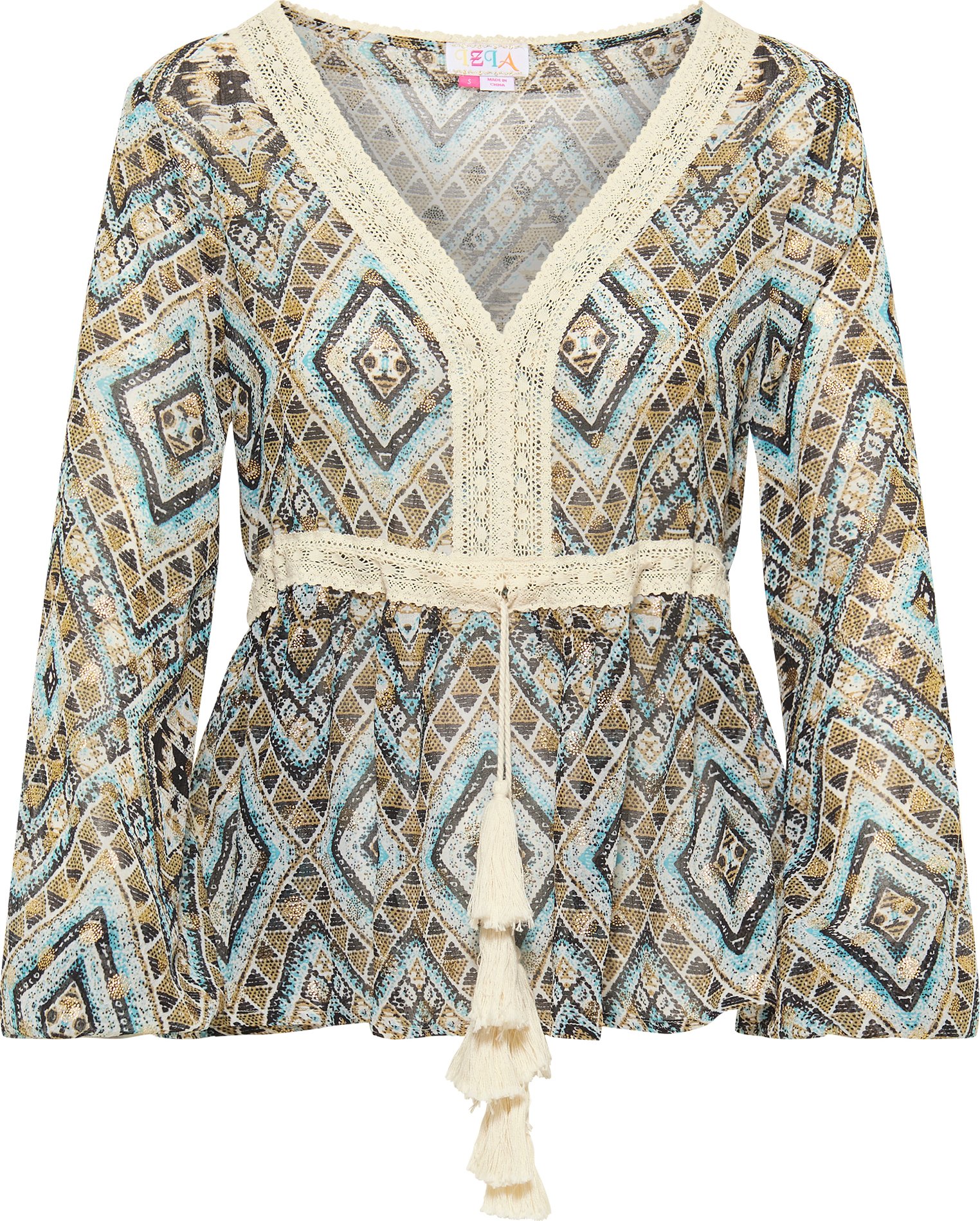 IZIA Tunika langarm Damen Blau Gold