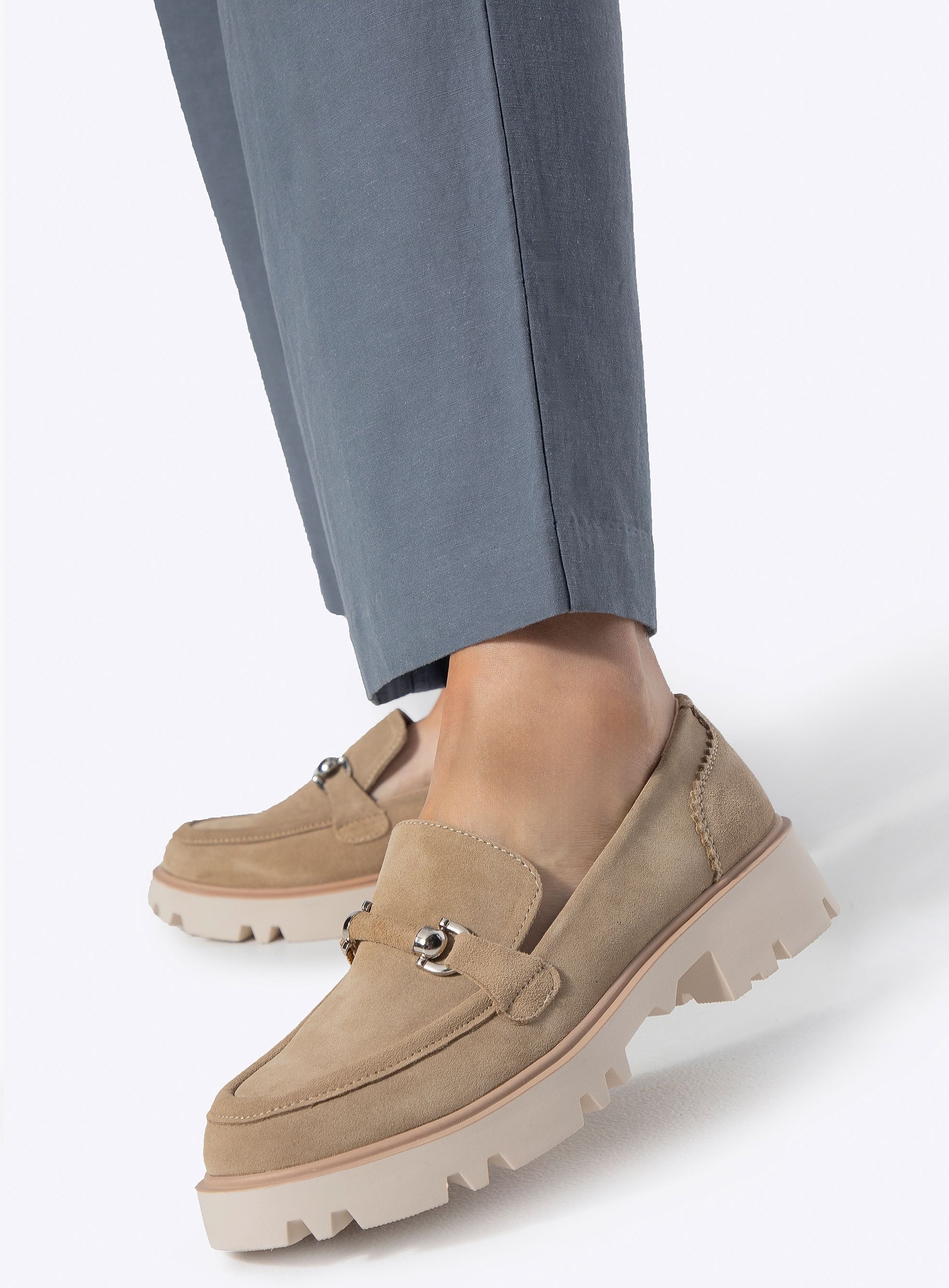 Wittchen Damen-Wildlederslipper mit Schnalle, Beige, beiges Wildleder